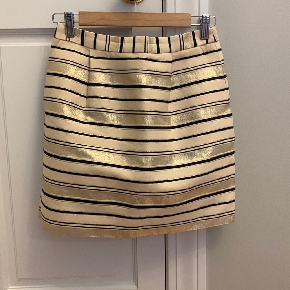 J.Crew metallic mini skirt.  Size 0.  Cream, gold, and black